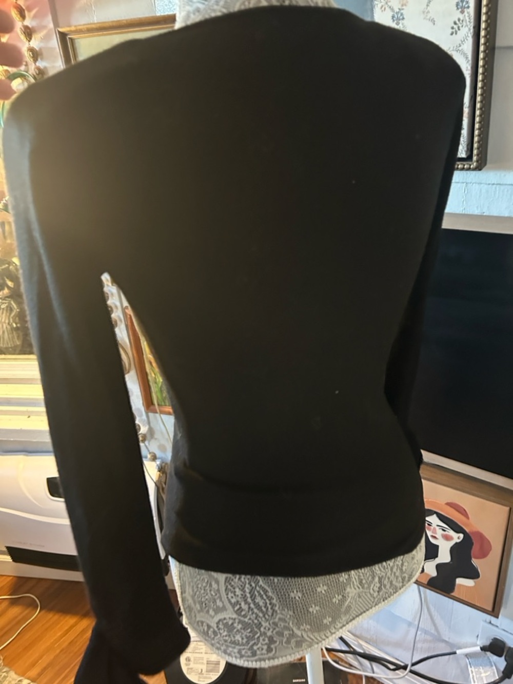 Valentino Black Fleece Wool Long Sleeve Top